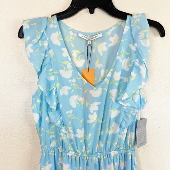 Collective Concepts Blue Floral Ruffle Print Mini Sundress - Picture 4 of 5